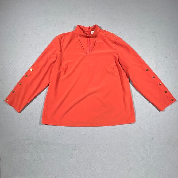 Chicos 2 Top Shirt 3 XL Pullover Keyhole Orange 3/4 Choker Sleeve Stretch Autumn - Picture 1 of 14